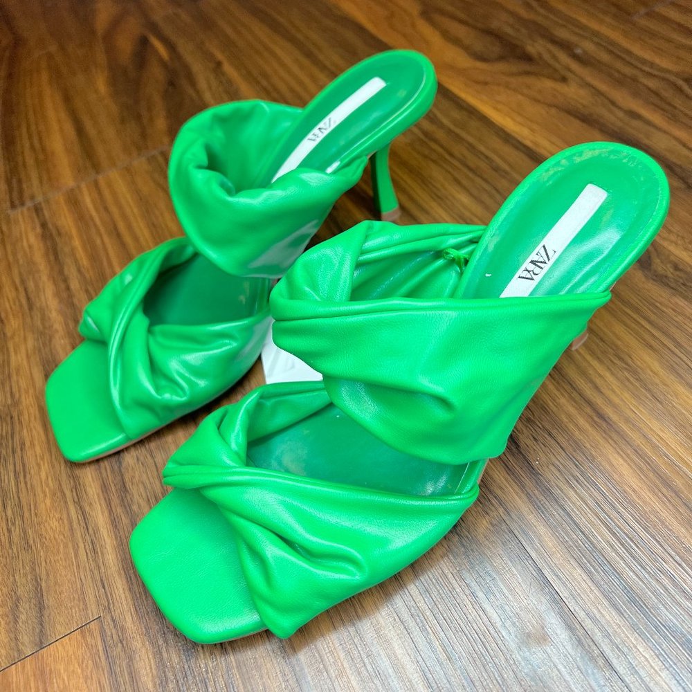 Zara Green Heeled Sandals Size 9 (40)